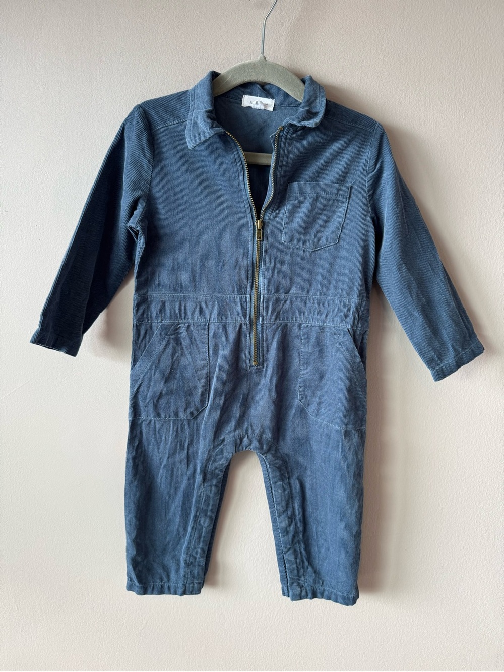 Angel Dear Baby Navy Lightweight Corduroy Utility Zip Jumpsuit Size 12-18 Months